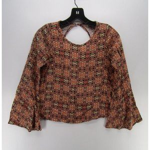 One Clothing Blouse Small Cropped Top Cut Out Hippie Flare Sleeve Knit